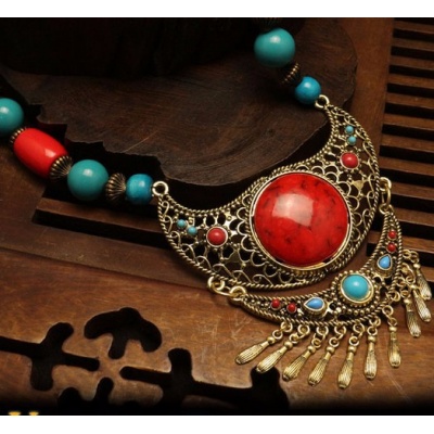 茶马云南民族风特色项链藏族饰品月亮吊坠夸张舞蹈配饰挂件