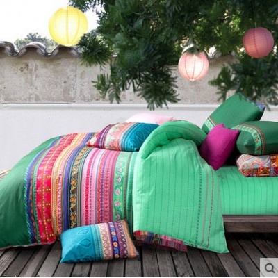 全纯棉民族风活性印花被套床单式 床上用品四件套