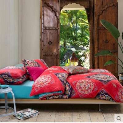 全棉纯棉中国风民族风活性印花被套床罩床单式 四件套