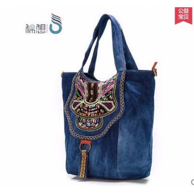 单肩包女士牛仔大包包2015新款春夏帆布休闲包