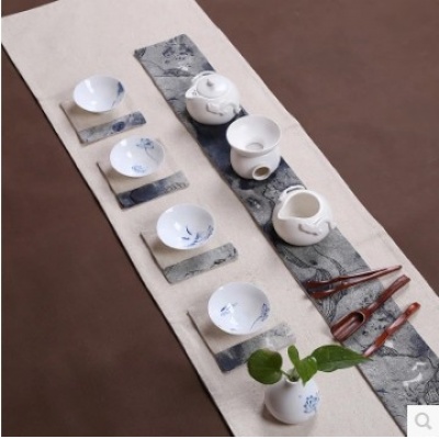 复古手工麻布桌旗香席棉麻桌布茶席茶具布艺零配禅意茶道配件