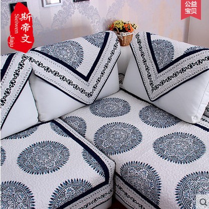纯棉中国风沙发罩坐垫沙发巾沙发套古典民族风青花瓷