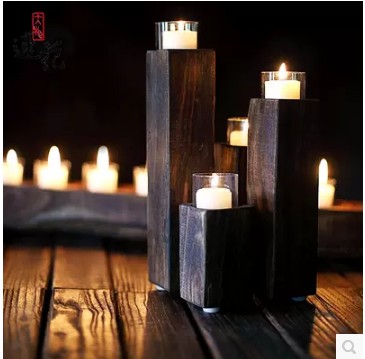 老榆木木质烛台摆件会所别墅家居庭院软装配饰送蜡烛