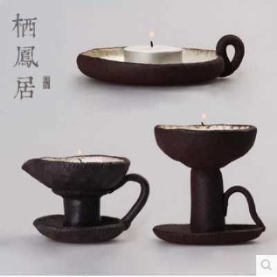 手工釉变陶瓷粗陶烛台中式古典仿古