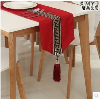 中式条纹桌旗茶几电视柜桌布民族风