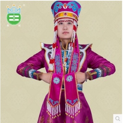 蒙古族服饰 女士 起肩长裙女袍 Y0028 蒙古演出服