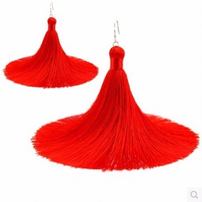 流苏耳环红色民族风夸张复古跳舞蹈演出耳饰长款耳坠