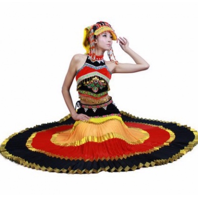 彝族盛装 民族舞蹈演出服装 火把节服装 百褶裙