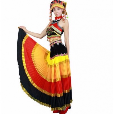 彝族盛装 民族舞蹈演出服装 火把节服装 百褶裙