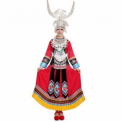 红色连体苗族盛装 苗族民族手工刺绣