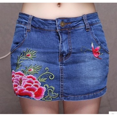 古典西域风情最新原创民族风 绣花 时尚牛仔裤裙