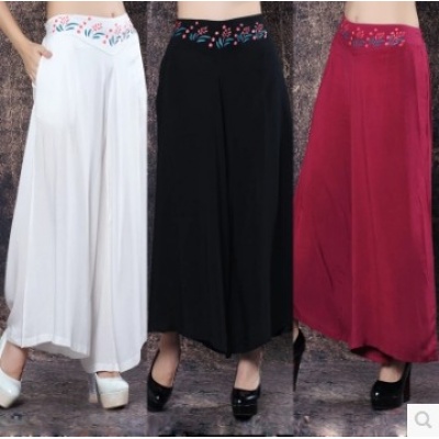 民族风印花中腰棉麻 文艺阔腿裤长裤宽松大腿裤