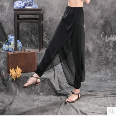 松紧腰哈伦裤雪纺九分裤休闲裙裤潮