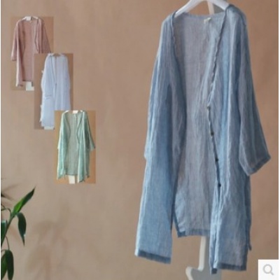 文艺大V领七分袖中长薄款棉麻开衫 空调防晒衣