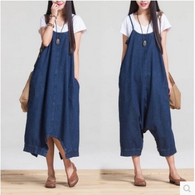 长裤女阔腿 宽松掉档哈伦裤 大码牛仔九分裤