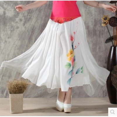 复古雪纺半身女系文艺长裙半身裙