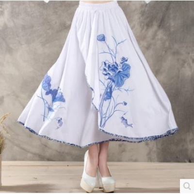 民族风女装刺绣棉麻长裙不规则半身裙