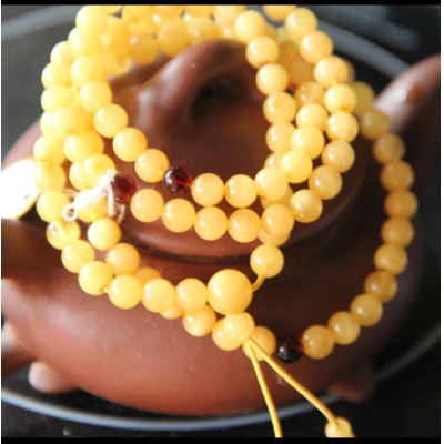 天然蜜蜡手串 108颗佛珠鸡油黄蜜蜡手链