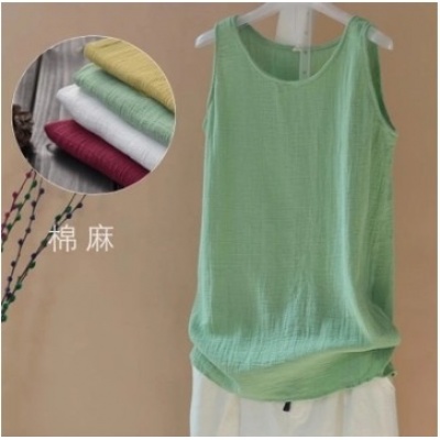 百搭棉麻文艺中长打底衫小背心