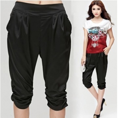 欧美高档仿真丝哈伦裤七分裤