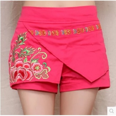 民族风刺绣不规则绣花休闲短裤