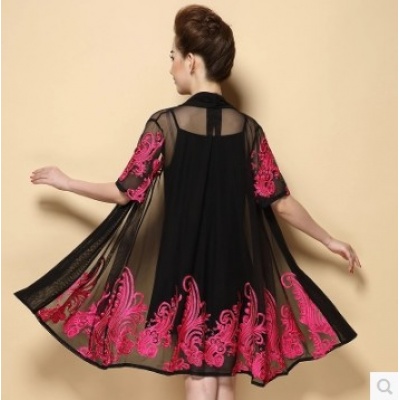 夏季薄款外搭开衫蕾丝大码服装女装连衣裙套装