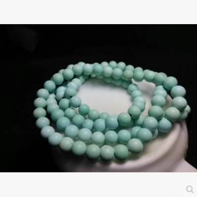 纯天然 溢水白蓝绿松石手串108 原矿 无优化 单颗6mm克120元