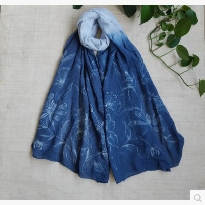 贵州苗族特色纯手工植物蜡染纯棉围巾