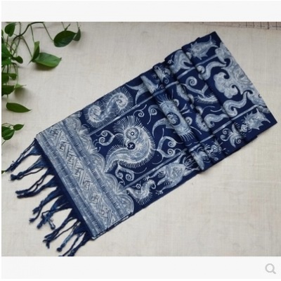 贵州民族特色纯手工植物蜡染挂画蜡染装饰画蜡染桌旗