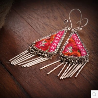 苗银绣片项圈三角花千骨耳坠耳环