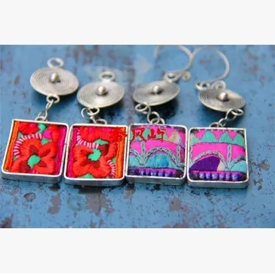 苗银方形细流苏吊穗耳坠灵巧可爱手工原创款耳环