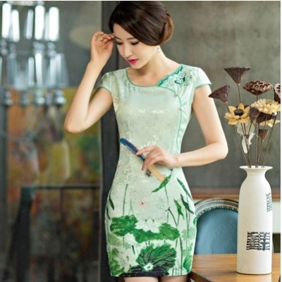 中国风修身短款连衣裙包臀显瘦