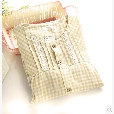 纯棉双层纱布夏季女家居服套装 短袖七分裤全棉 睡衣