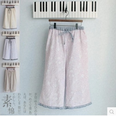 纯棉棉纱七分裤小清新棉麻家居短裤睡裤五分裤