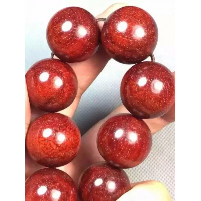 小叶紫檀鸡血红玻璃底爆满金星2.0手串