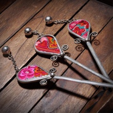 民族风饰品苗银发簪发钗宫廷民族手工艺绣片簪子