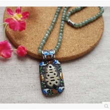 手工花丝银镶嵌A翡翠项链吊坠