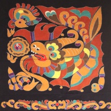 名称：鱼龙传说 手绘蜡染画 布艺壁挂画 工艺品 客厅装饰品