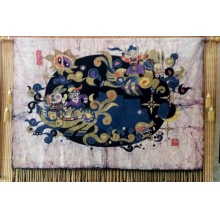 兄妹赛马 手绘蜡染画 布艺壁挂画 工艺品 客厅装饰品