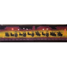 名称：车骑出巡-手绘蜡染画 布艺壁挂画 工艺品