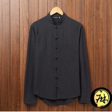 男士棉麻亚麻盘扣小立领衬衣中国风复古修身唐装