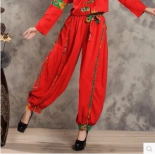 秋冬阔腿裤棉麻复古灯笼裤大码贴条长裤休闲裤宽松女裤