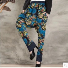 秋冬民族风女装棉麻休闲裤哈伦裤女潮花色长裤 垮裤嘻哈裤