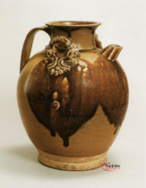 唐 长沙窑青釉褐斑双龙系壶