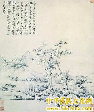 春树云林一惘然 元 倪瓒,纸本 墨笔,纵59.7cm,横50.4cm。 (现藏台北故宫博物院) 春树云林一惘然 元 倪瓒,纸本 墨笔,纵59.7cm,横50.4cm。 (现藏台北故宫博物院)