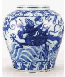 明·青花海水应龙纹罐
